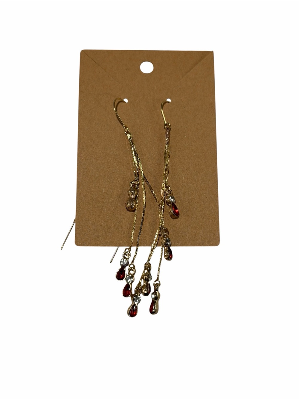 Gold Drop Dangle Earrings with Red Accents